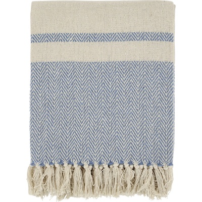 Chic Antique Bavlněný béžovo-modrý pléd se vzorem a třásněmi Aix Vintage 150x130