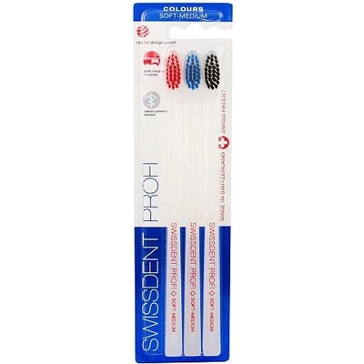 Zubní kartáček Swissdent Profi Soft-Medium Black Red Blue 3 ks
