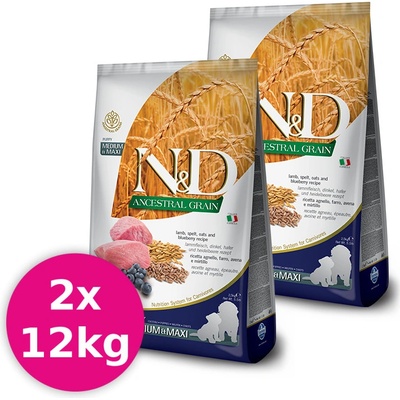 N&D Ancestral Grain Puppy Medium & Maxi Lamb Spelt Oats & Blueberry 2 x 12 kg