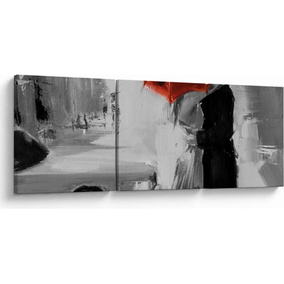 Obraz - Zamilovaný pár pod dáždnikom, červený, trojdielne 120x40 cm