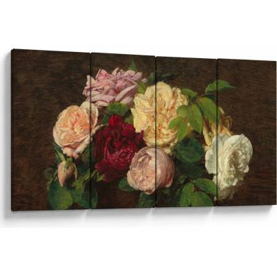 Obraz - Henri Fantin-Latour, Roses de Nice on a Table, reprodukcia, štvordielne 160x80 cm