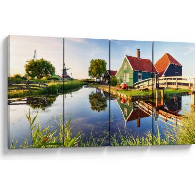 Obraz holandských mlynov, štvordielne 160x80 cm