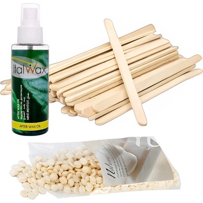 ITALWAX Depilační sada Filmový vosk White Chocolate 200 g + tenké špachtle 100 ks + olej po depilaci 100 ml