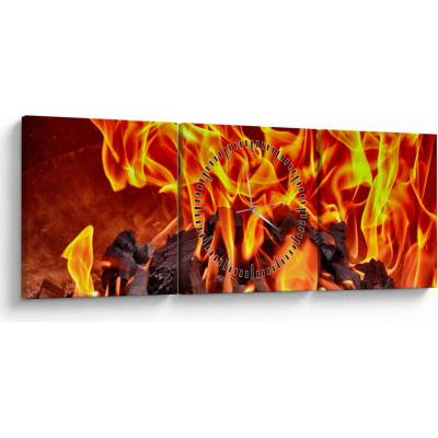 Obraz horiacich uhlíkov (s hodinami), trojdielne 90x30 cm s hodinami
