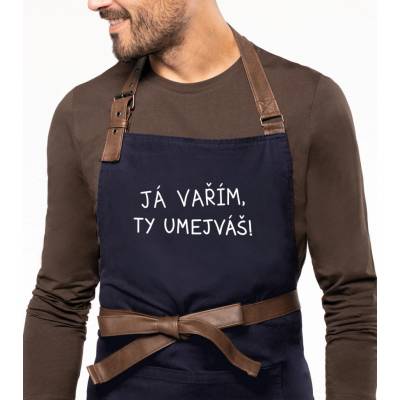 Kariban HobbyTriko Vtipná zástěra na vaření EXCLUSIVE Já vařím ty umejváš! Tmavě modrá
