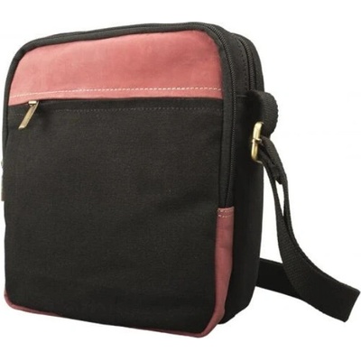 Crossbody taška plátno s buvolí kůží černá/červená