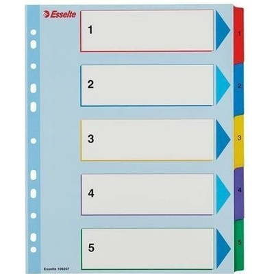 Zesílené rejstříky "Standard", popisovatelná titulní str., mix barev, karton, A4 Maxi, 1-5, E