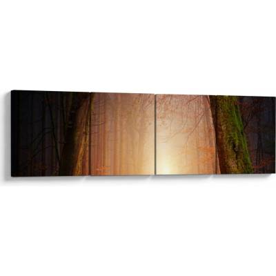 Obraz jesenného lesa v hmle, štvordielne 160x40 cm