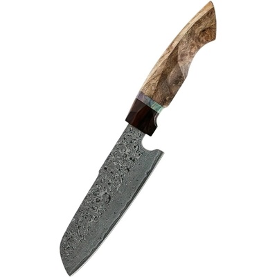 IZMAEL Damaškový kuchynský nôž Yunari Santoku/Hnedá 12.3 cm