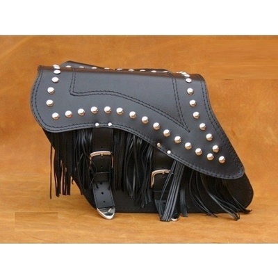 Kožené moto brašny S29, 33 x 28 x 17,5cm - nýty a třásně / 1x boční kapsička – Hledejceny.cz