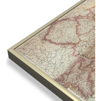 ZES Rakousko - Uhersko 1890 - nástěnná mapa 86 x 67 cm Varianta: mapa v hliníkovém rámu, Provedení: zlatý matný rám