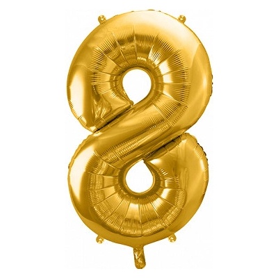 PartyDeco Fóliový balón narodeninové číslo 8 zlatý 86cm