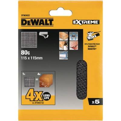 Sieťovina brúsna 115x115mm P80 suchý zips 5ks DWE6411/DCW200/D26441 DEWALT DTM3022