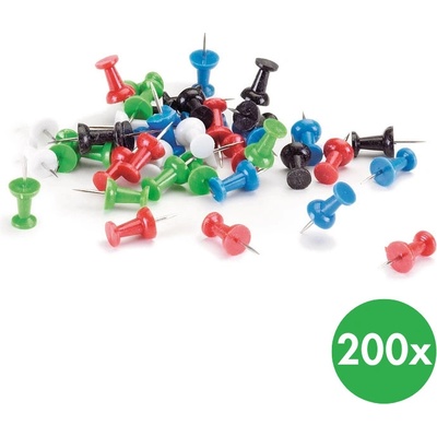 B2B Partner Špendlíky na nástěnku, sada 200 ks, válcové, mix barev