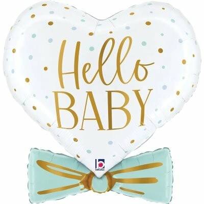 GRABO Srdce s modrým motýlkem "Hello Baby" 29" 74cm fóliový balónek