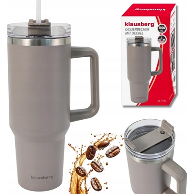 Klausberg KB 7943 VELKÝ termohrnek s uchem a brčkem 1100 ml tm.béžový