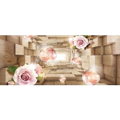 Preinterier Fototapeta - PA4286 3D kocky s kvetmi vlies - 250cm x 104cm