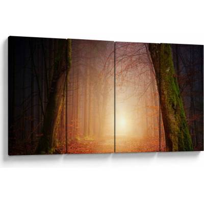 Obraz jesenného lesa v hmle, štvordielne 160x80 cm