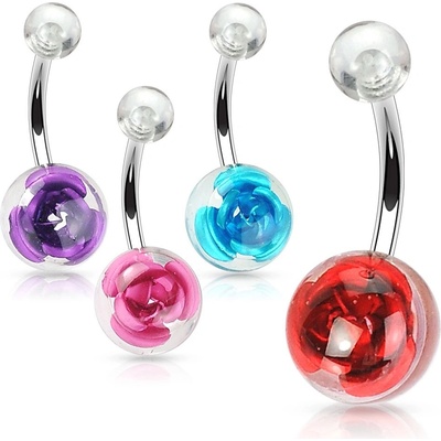 Šperky eshop piercing do pupíku čirá kulička růže W33.29 fialová