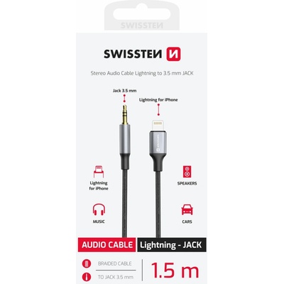 Swissten adaptér Light/JACK 1,5 M ČERNÝ