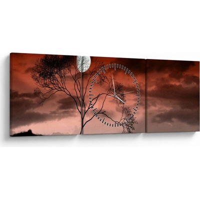 Obraz - Mesiac osvetľujúce noc (s hodinami), trojdielne 90x30 cm s hodinami