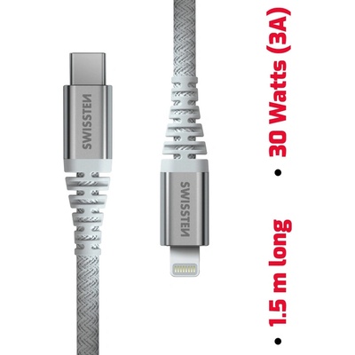 Swissten 71541013 Kevlar USB-C / Lightning, 1,5m, bílý