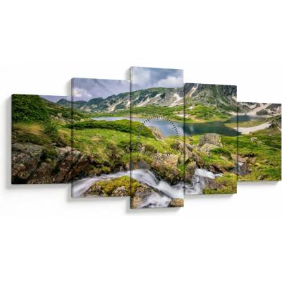 Obraz - Pohľad na horu Rila (s hodinami), päťdielne 150x80 cm s hodinami
