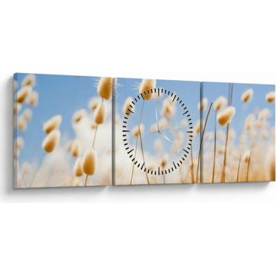 Obraz - Zlaté pole (s hodinami), trojdielne 90x30 cm s hodinami