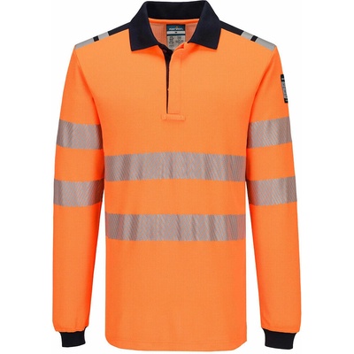 Portwest FR734 PW3 Modaflame Knit HVO FR polokošeľa s dlhým rukávom Oranžová/Námornícka modrá M