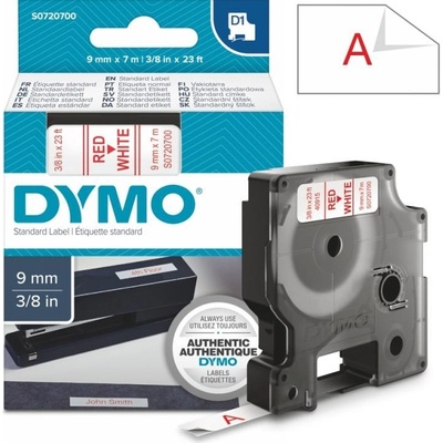 Páska Dymo D1, 9mm (40915) bílá, červený tisk, 7m