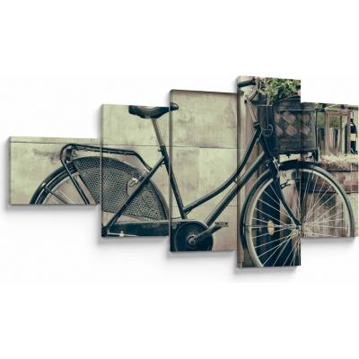 Obraz - Vintage kolo s kvetinami, päťdielne 110x60 cm