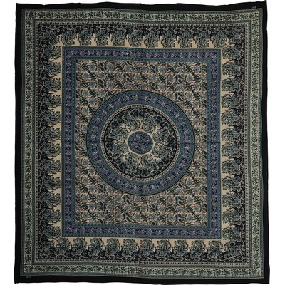 BOB Batik přehoz na postel indický Moghul Paisley modro petrolejový bavlna King size Dvoulůžko 230 x 200 cm