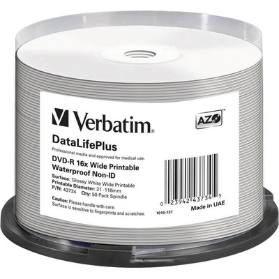Verbatim DVD-R 4,7GB 16x, AZO, printable, spindle, 50ks (43734) – Hledejceny.cz