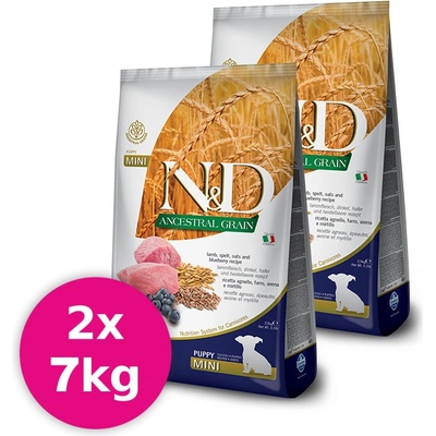 N&D Ancestral Grain Puppy Mini Lamb Spelt Oats & Blueberry 2 x 7 kg