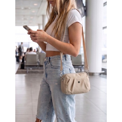Peterson Nylonová kabelka na cestovanie Ľahká crossbody kabelka béžová