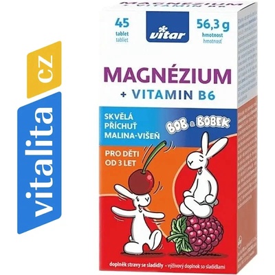 Vitar Kids Magnézium+B6 malina-višeň 45 tablet
