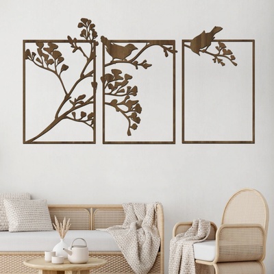 dřevo života 3 dílný dřevěný strom BIRD TREE Zvolte barvu dekoru: Ořech, Rozměry šxv (cm): 110x60