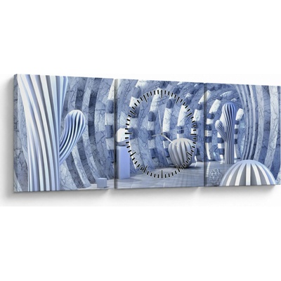 Obraz - 3D abstrakcia (s hodinami), trojdielne 90x30 cm s hodinami