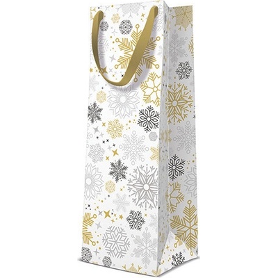 Darčeková taška PAW Metallic Snowflakes, fľaša 12x10x37 cm