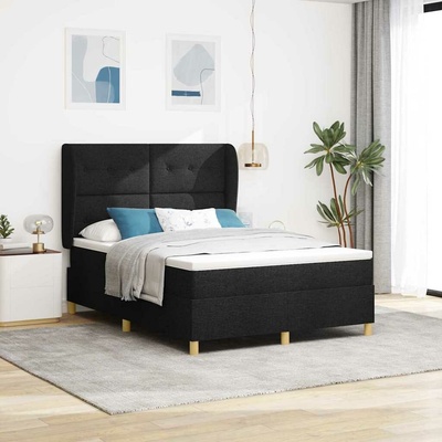 Postel s boxspringem s čelo Černý 160 x 200 cm textil