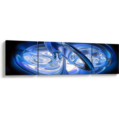 Modrý abstraktní obraz, třídílný 170x50 cm