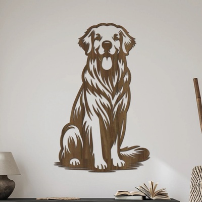 dřevo života Dřevěná dekorace na zeď Zlatý retriever Zvolte rozměr šxv (cm): 26x40, Zvolte barvu dekoru: Ořech