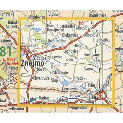 KČT 82 Střední Podyjí - nástěnná turistická mapa 90 x 60 cm Varianta: mapa v dřevěném rámu, Provedení: Ticiago šedý