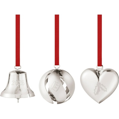 Georg Jensen Vánočná sada 3 ozdôb 2026 Bell/Ball/Heart Palladium – sběratelská edice