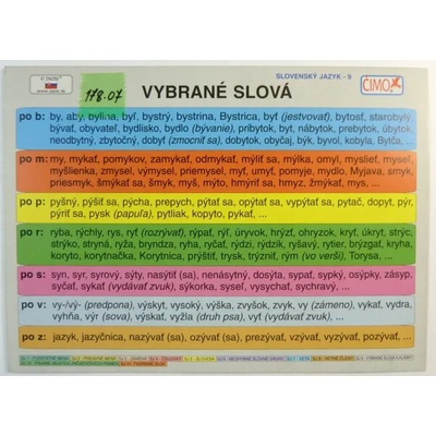 Školské tabuľky - VYBRANÉ SLOVÁ SJ