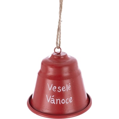 Indecor Kovový vianočný zvonček s nápisom Veselé Vianoce červený 7 cm