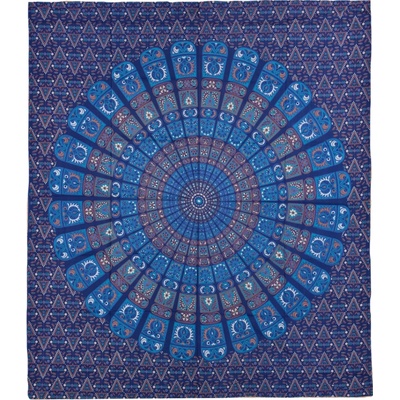 Sanu Babu přehoz na postel pestrobarevná mandala květy modro-tyrkysový 230 x 202 cm