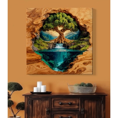 Obraz na plátně - Strom života Ztracené světy, dřevo FeelHappy.cz Rozměr obrazu (Šířka x Výška): 120 x 120 cm