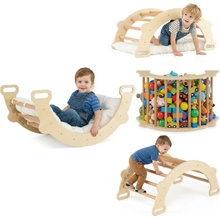 Costway Montessori drevená hojdačka s vankúšom natural premium