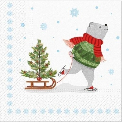 PAW Vánoční ubrousky PAW L - Skating Bear - SDL236400